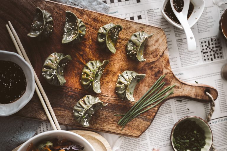 Potato Potstickers with Powder Keg Dipping Sauce